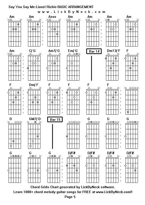 Chord Grids Chart of chord melody fingerstyle guitar song-Say You Say Me-Lionel Richie-BASIC ARRANGEMENT,generated by LickByNeck software.